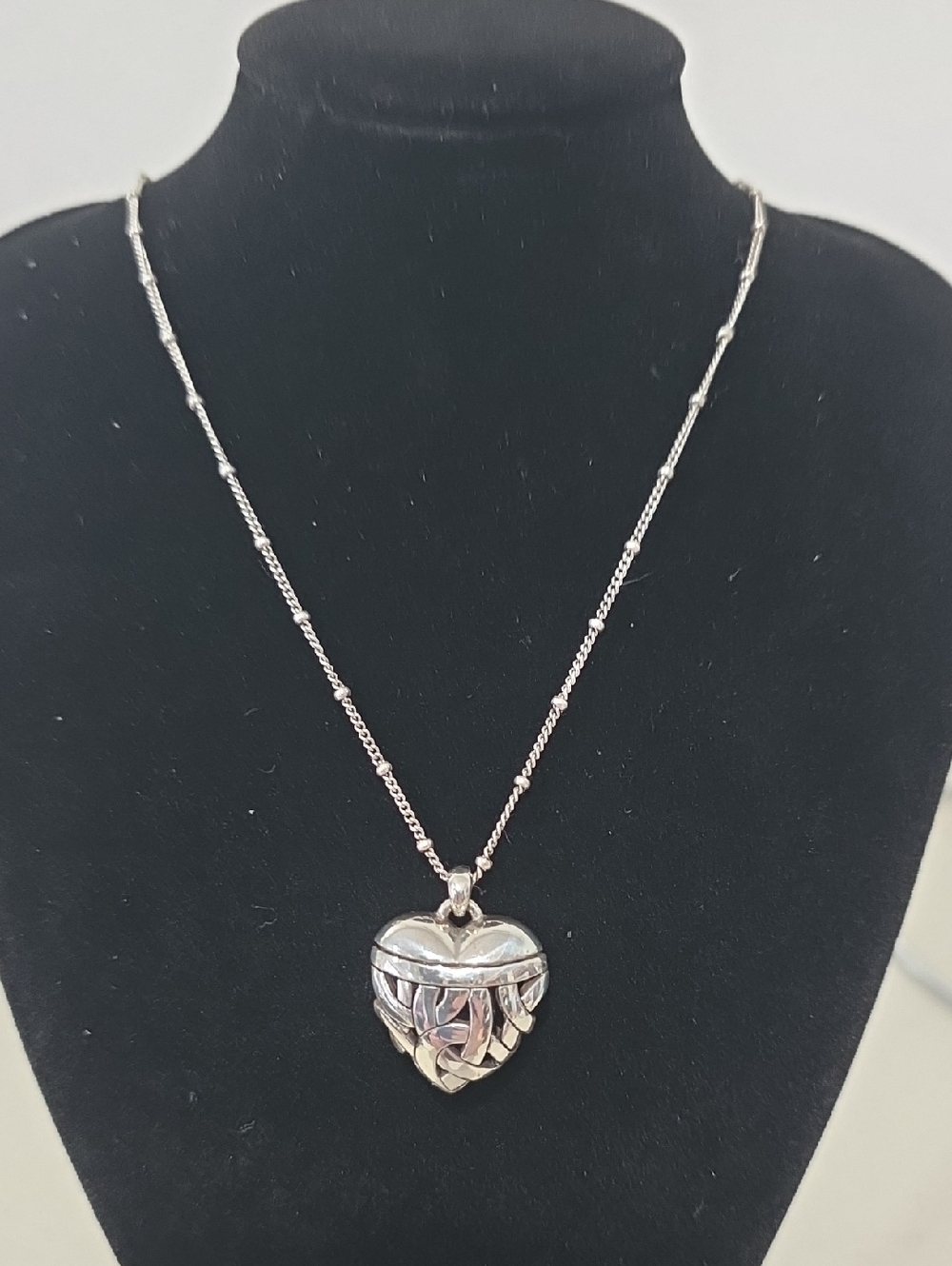 Brighton Silver Celtic Style Heart Woven Puff Pendant Adjustible 18"  Necklace